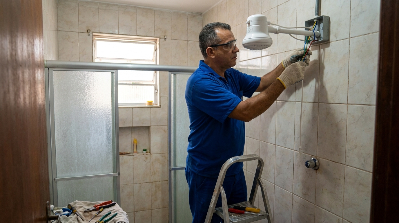 Substituição de Chuveiro Antigo em Atibaia‑SP
